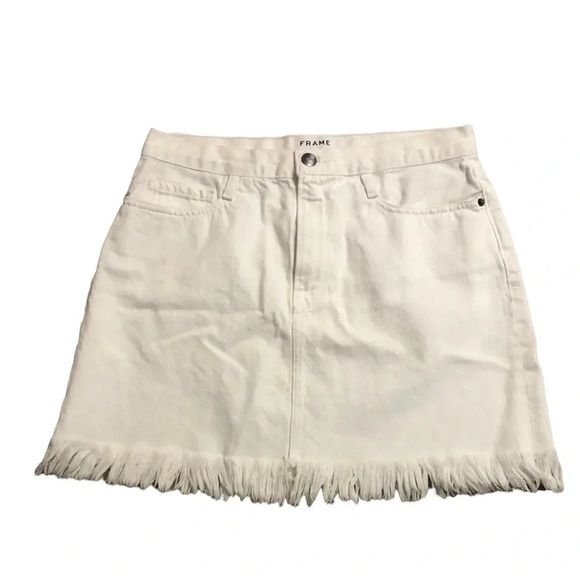 Frame Denim Dresses & Skirts - Frame Denim white denim skirt frayed hem Sz 29 VGUC